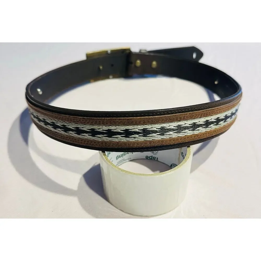 Nocona Belt Men 36 Brown Leather Western Cowboy Rodeo Silver/Gold Accent Aztec